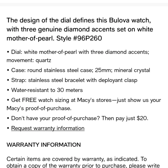 Nwt BULOVA With 3 Diamonds Womens Watch